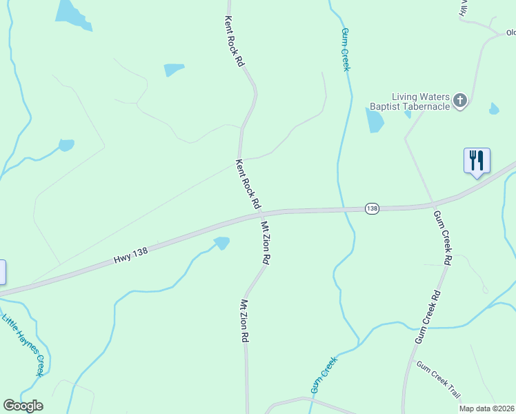 map of restaurants, bars, coffee shops, grocery stores, and more near 106 Kent Rock Road in Loganville