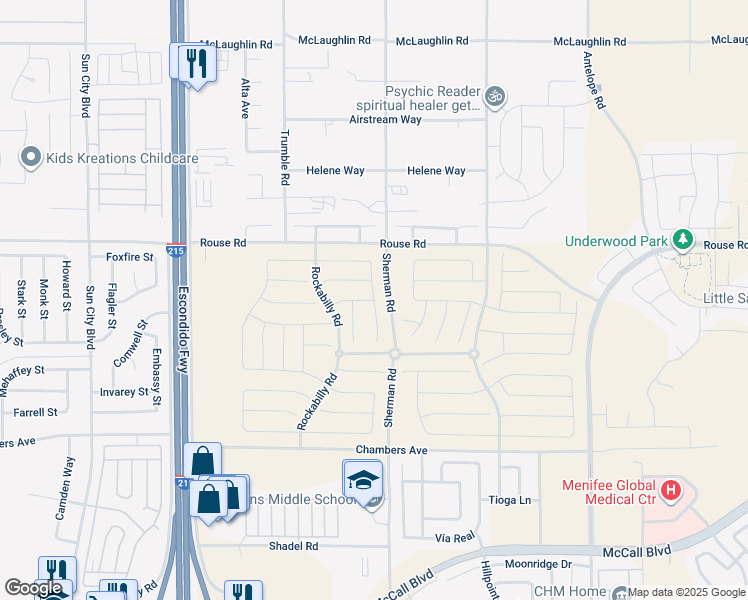 map of restaurants, bars, coffee shops, grocery stores, and more near Banjo Street in Menifee