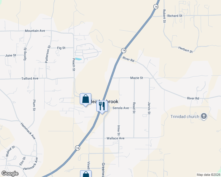 map of restaurants, bars, coffee shops, grocery stores, and more near 27080 California 74 in Perris