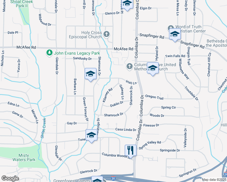 map of restaurants, bars, coffee shops, grocery stores, and more near 3298 Kilarney Court in Decatur