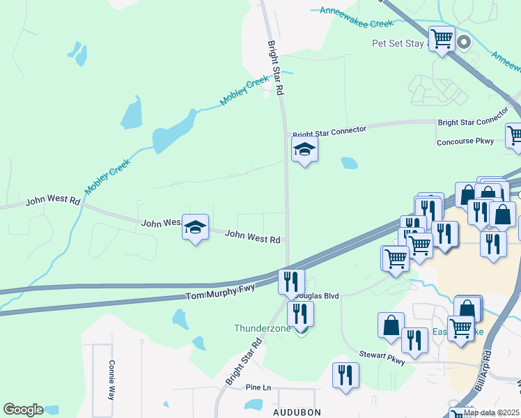 map of restaurants, bars, coffee shops, grocery stores, and more near 6213 Cherry Lane in Douglasville