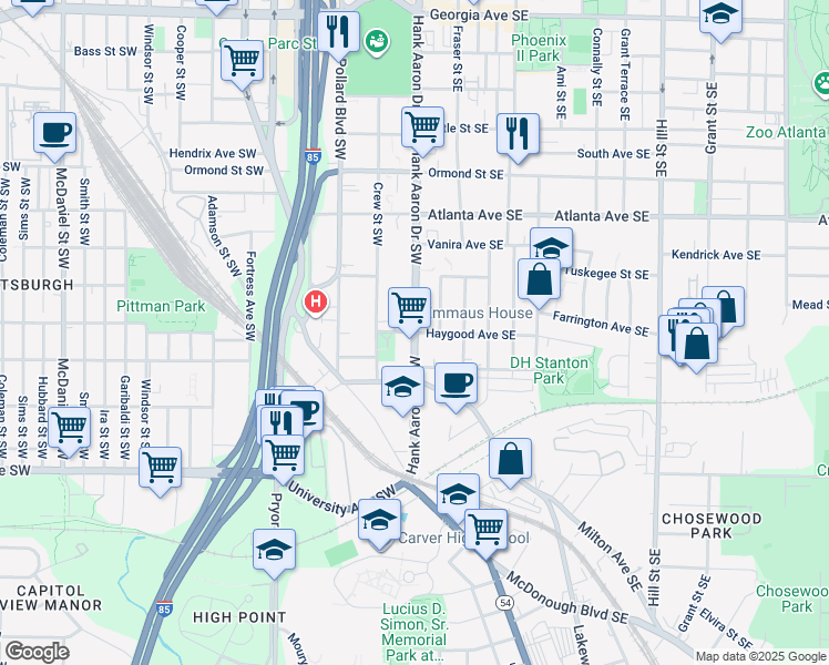 map of restaurants, bars, coffee shops, grocery stores, and more near 0 Haygood Avenue Southeast in Atlanta