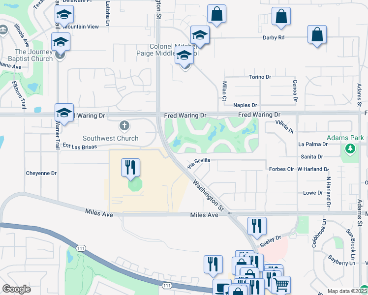 map of restaurants, bars, coffee shops, grocery stores, and more near 78125 Crimson Court in La Quinta