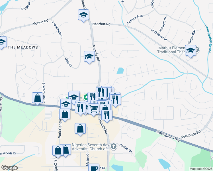 map of restaurants, bars, coffee shops, grocery stores, and more near 5430 Mallard Trail in Lithonia