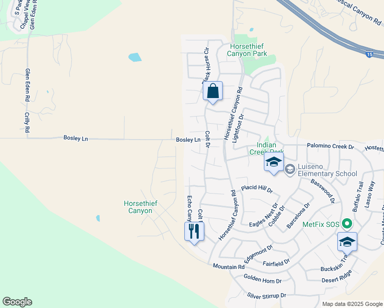 map of restaurants, bars, coffee shops, grocery stores, and more near 13057 Fescue Court in Corona