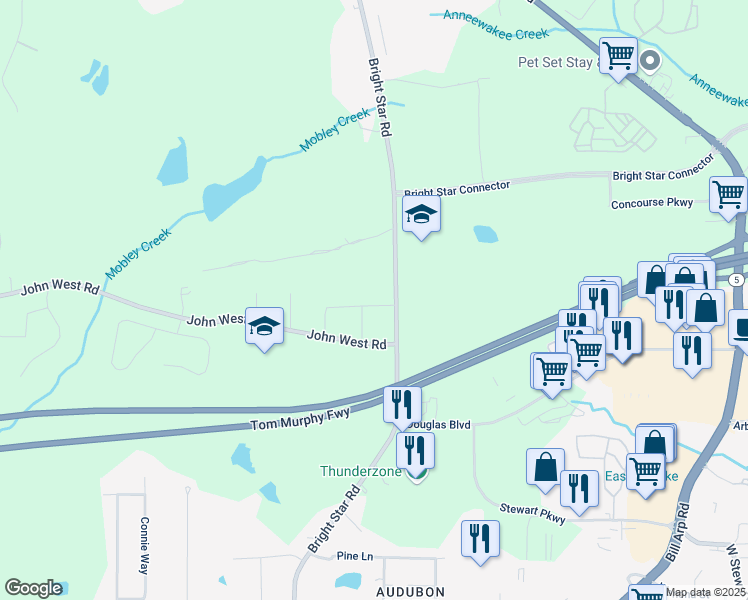 map of restaurants, bars, coffee shops, grocery stores, and more near 6193 Cherry Lane in Douglasville