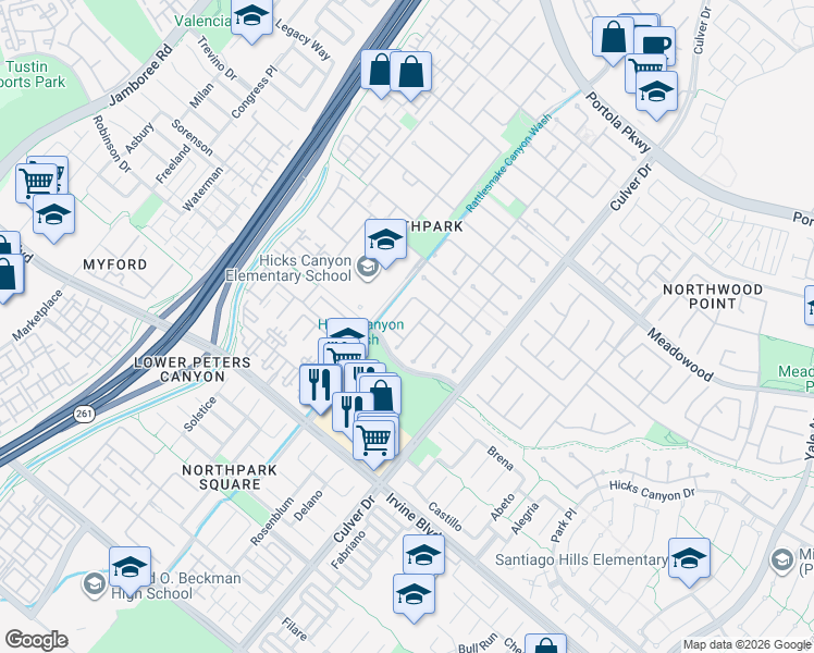map of restaurants, bars, coffee shops, grocery stores, and more near 11 Benicia in Irvine