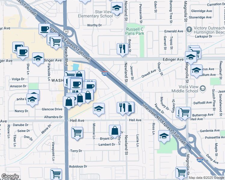 map of restaurants, bars, coffee shops, grocery stores, and more near 8440 Wells Road in Westminster