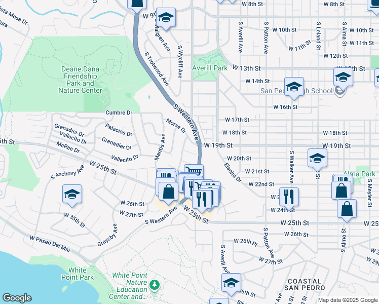 map of restaurants, bars, coffee shops, grocery stores, and more near 2010 South Moray Avenue in Los Angeles