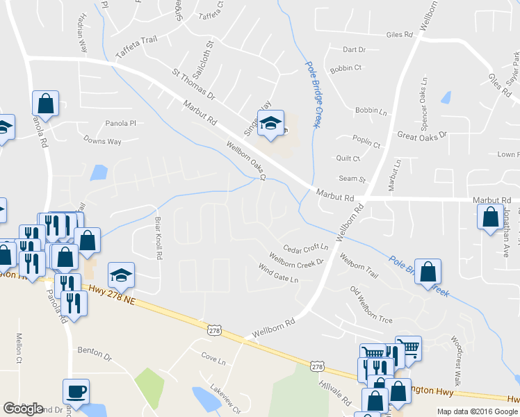map of restaurants, bars, coffee shops, grocery stores, and more near 5712 Cedar Croft Lane in Lithonia