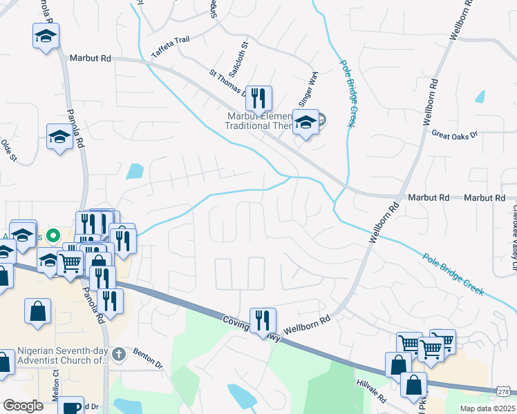 map of restaurants, bars, coffee shops, grocery stores, and more near 5581 Wellborn Creek Drive in Lithonia