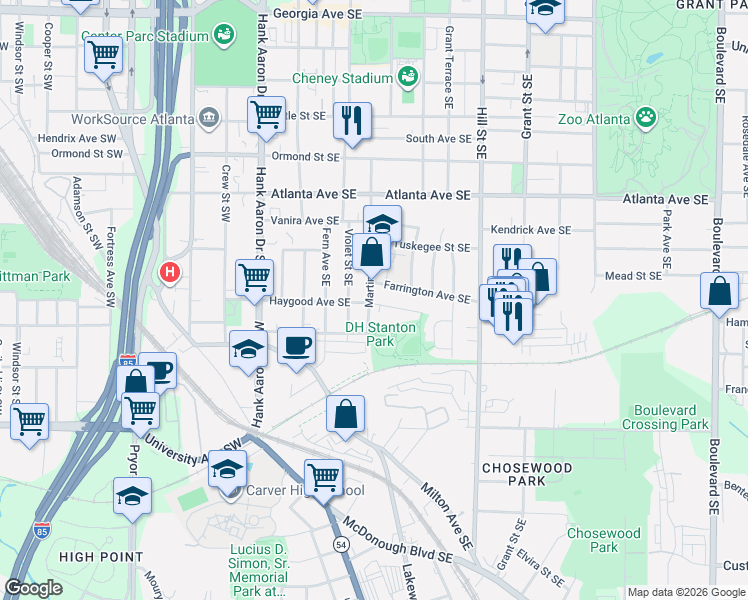 map of restaurants, bars, coffee shops, grocery stores, and more near 167 Haygood Avenue Southeast in Atlanta