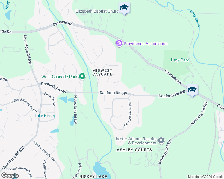 map of restaurants, bars, coffee shops, grocery stores, and more near 985 Regency Crest Drive Southwest in Atlanta
