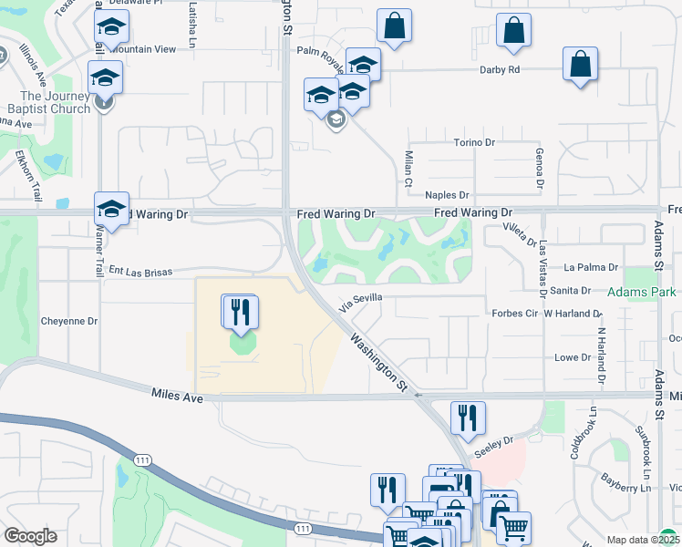 map of restaurants, bars, coffee shops, grocery stores, and more near Crimson Court in La Quinta