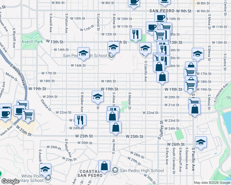 map of restaurants, bars, coffee shops, grocery stores, and more near 1916 South Alma Street in Los Angeles