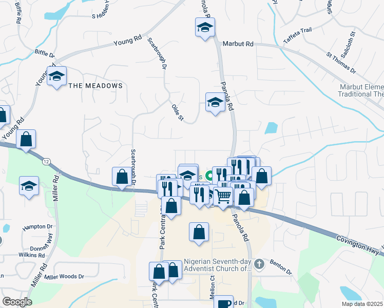 map of restaurants, bars, coffee shops, grocery stores, and more near 2230 Mulsanne Drive in Lithonia
