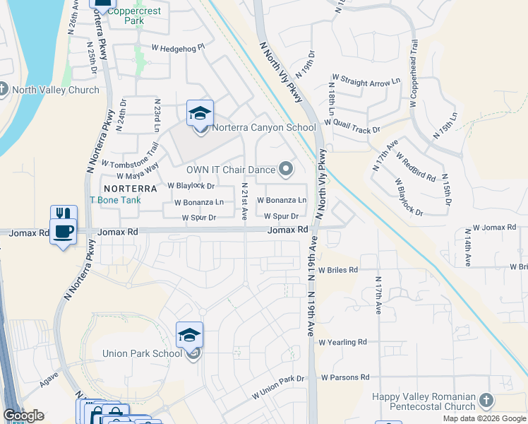 map of restaurants, bars, coffee shops, grocery stores, and more near 2003 West Spur Drive in Phoenix