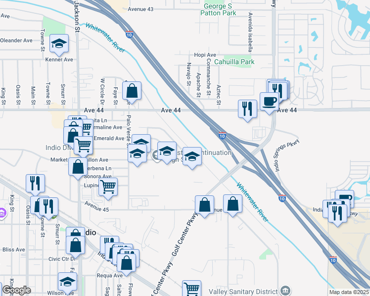 map of restaurants, bars, coffee shops, grocery stores, and more near 83622 Tourmaline Avenue in Indio