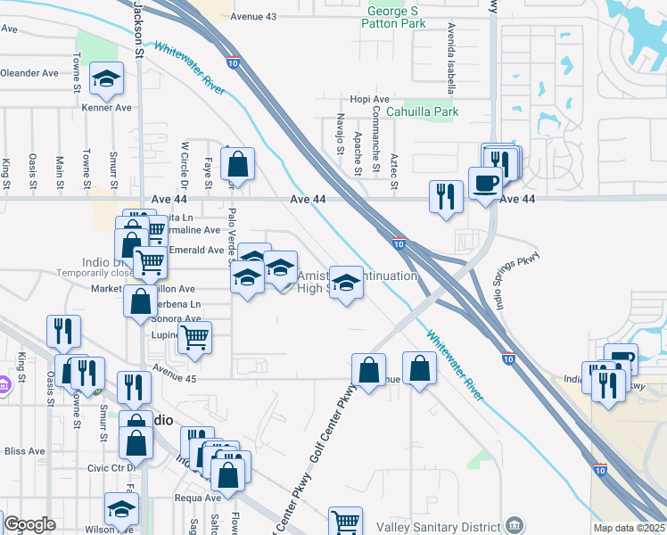 map of restaurants, bars, coffee shops, grocery stores, and more near 83622 Tourmaline Avenue in Indio