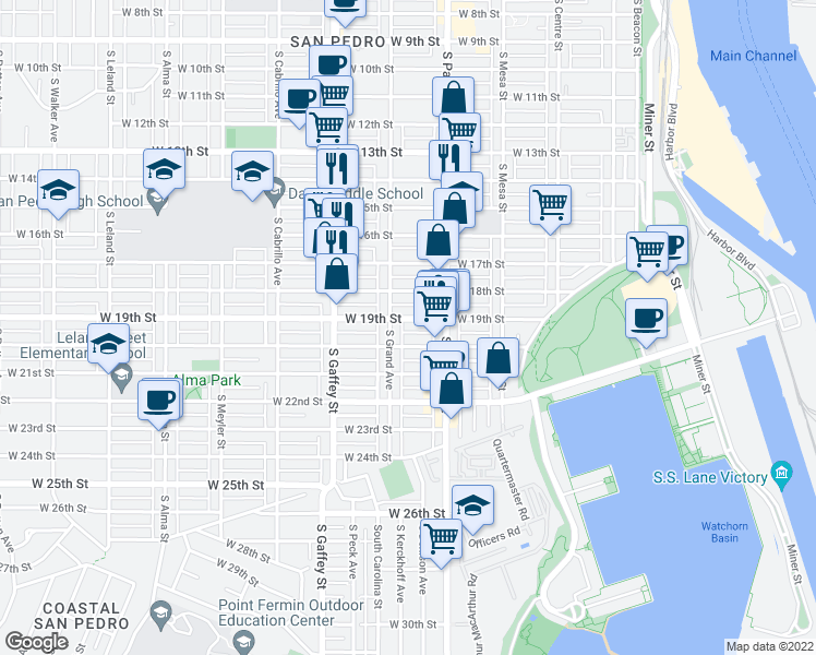 map of restaurants, bars, coffee shops, grocery stores, and more near 2002 South Grand Avenue in Los Angeles