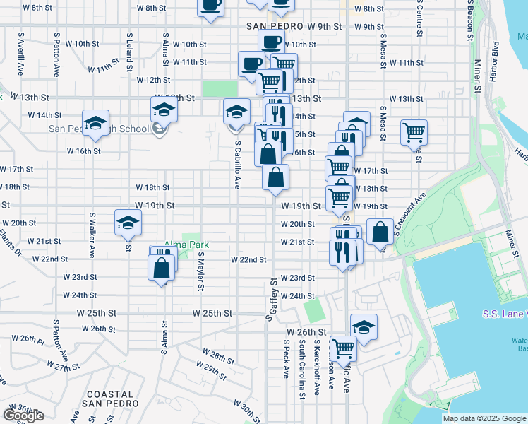 map of restaurants, bars, coffee shops, grocery stores, and more near 723 West 20th Street in Los Angeles