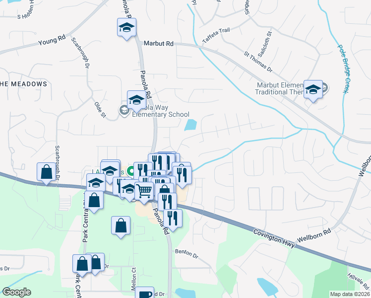map of restaurants, bars, coffee shops, grocery stores, and more near 5510 Green Wing Court in Lithonia