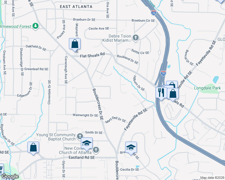 map of restaurants, bars, coffee shops, grocery stores, and more near 1744 Piper Circle Southeast in Atlanta