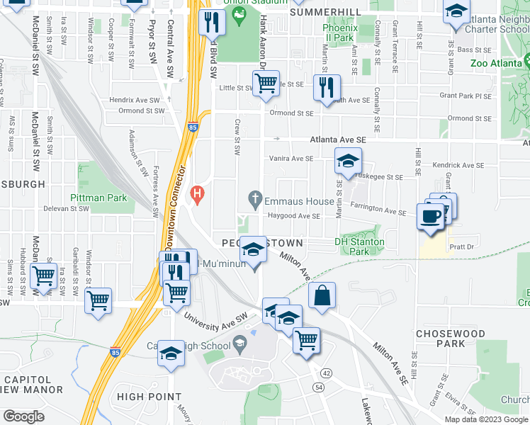 map of restaurants, bars, coffee shops, grocery stores, and more near 0 Haygood Avenue Southeast in Atlanta