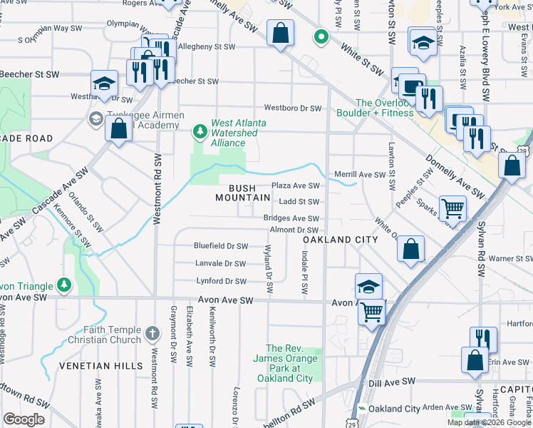 map of restaurants, bars, coffee shops, grocery stores, and more near in Atlanta