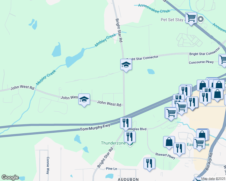 map of restaurants, bars, coffee shops, grocery stores, and more near 6213 Cherry Lane in Douglasville