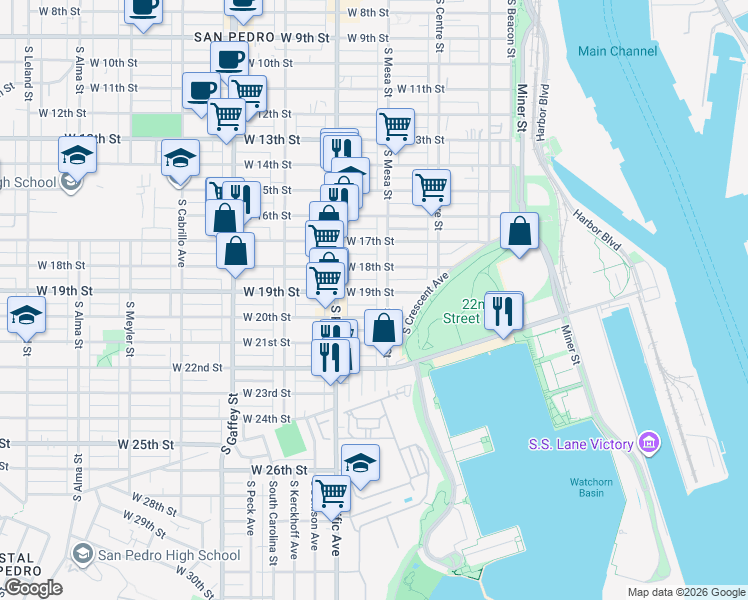 map of restaurants, bars, coffee shops, grocery stores, and more near 423 West 19th Street in Los Angeles