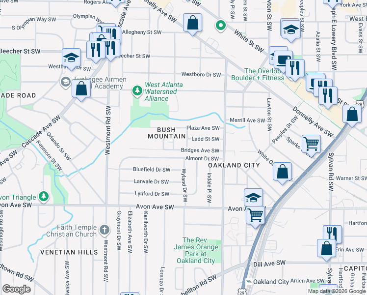 map of restaurants, bars, coffee shops, grocery stores, and more near in Atlanta