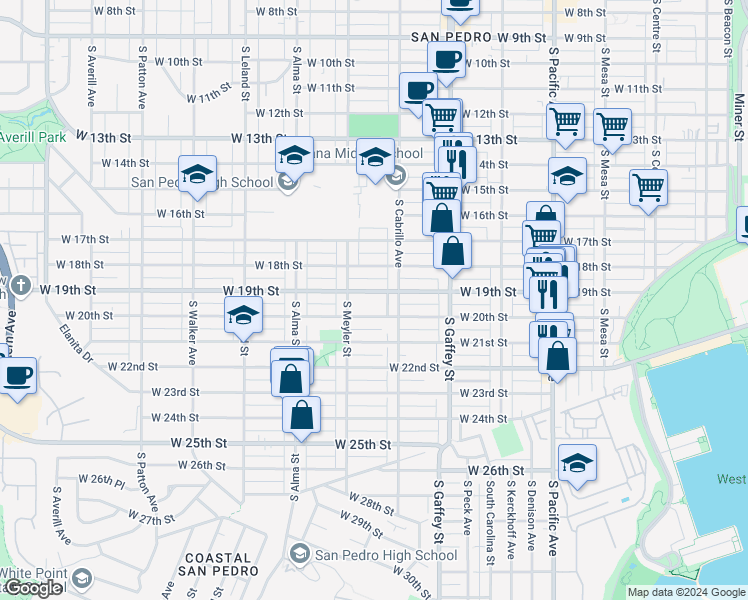 map of restaurants, bars, coffee shops, grocery stores, and more near 845 West 19th Street in Los Angeles