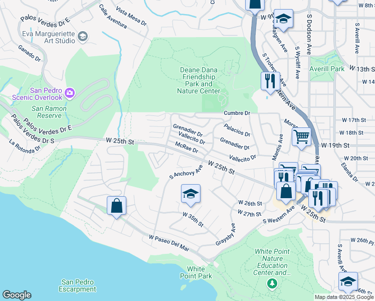 map of restaurants, bars, coffee shops, grocery stores, and more near 2145 McRae Drive in Los Angeles