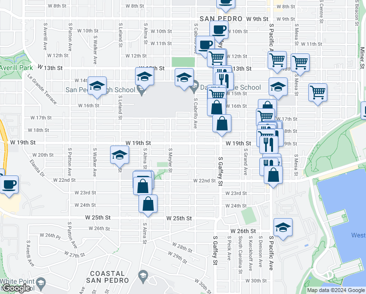 map of restaurants, bars, coffee shops, grocery stores, and more near 845 West 19th Street in Los Angeles