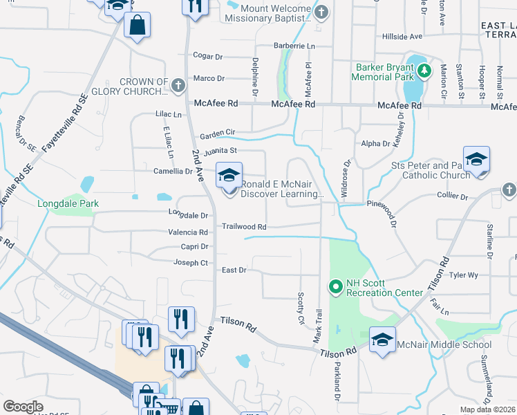 map of restaurants, bars, coffee shops, grocery stores, and more near 2192 Juanita Street in Decatur
