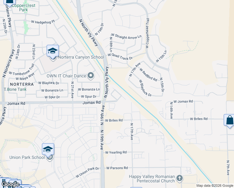 map of restaurants, bars, coffee shops, grocery stores, and more near 26625 18th Avenue in Phoenix