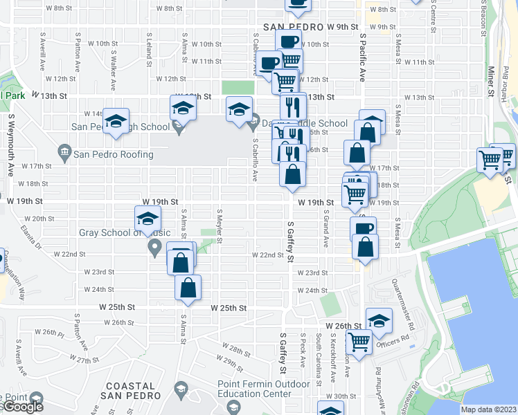 map of restaurants, bars, coffee shops, grocery stores, and more near 785 West 19th Street in Los Angeles