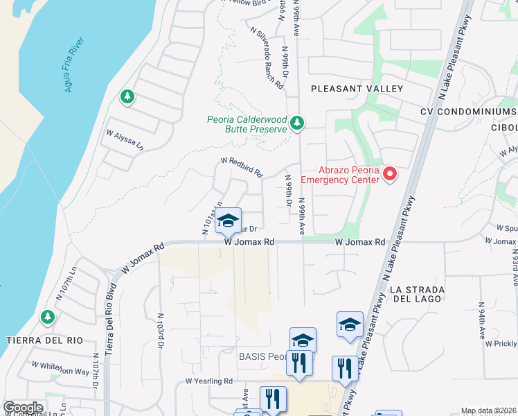 map of restaurants, bars, coffee shops, grocery stores, and more near 10008 West Jasmine Trail in Peoria