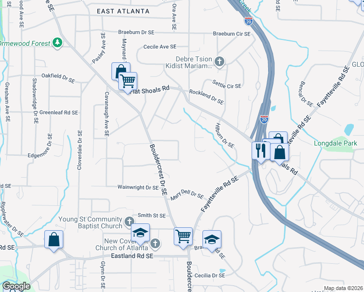 map of restaurants, bars, coffee shops, grocery stores, and more near 1744 Piper Circle Southeast in Atlanta