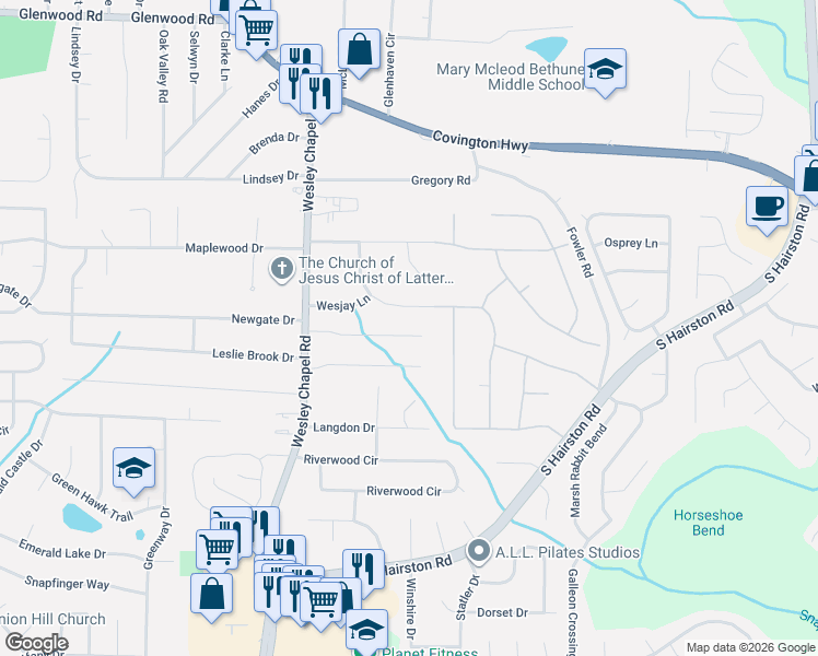 map of restaurants, bars, coffee shops, grocery stores, and more near 4411 Cross Lane in Decatur