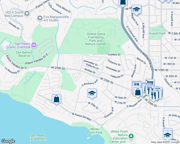 map of restaurants, bars, coffee shops, grocery stores, and more near 2145 McRae Drive in Los Angeles