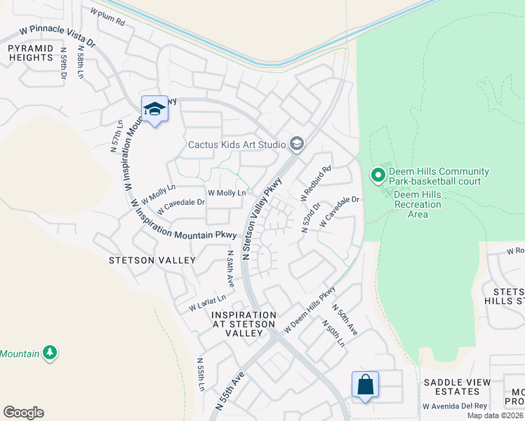 map of restaurants, bars, coffee shops, grocery stores, and more near 26736 North 53rd Lane in Phoenix