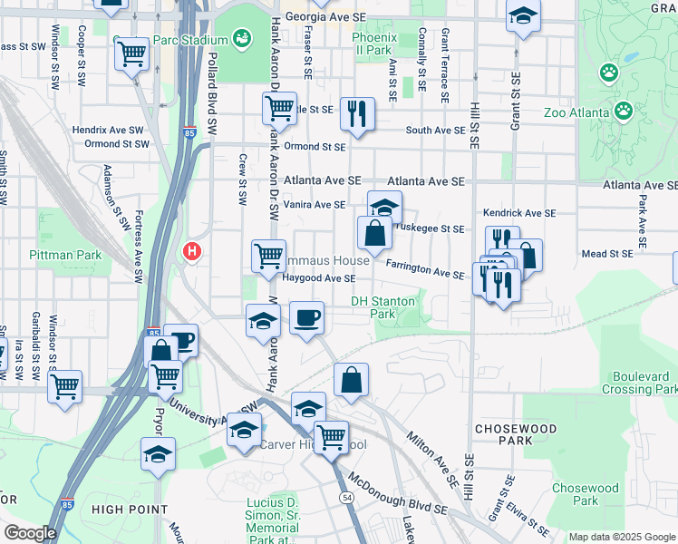 map of restaurants, bars, coffee shops, grocery stores, and more near 1014 Fern Avenue Southeast in Atlanta
