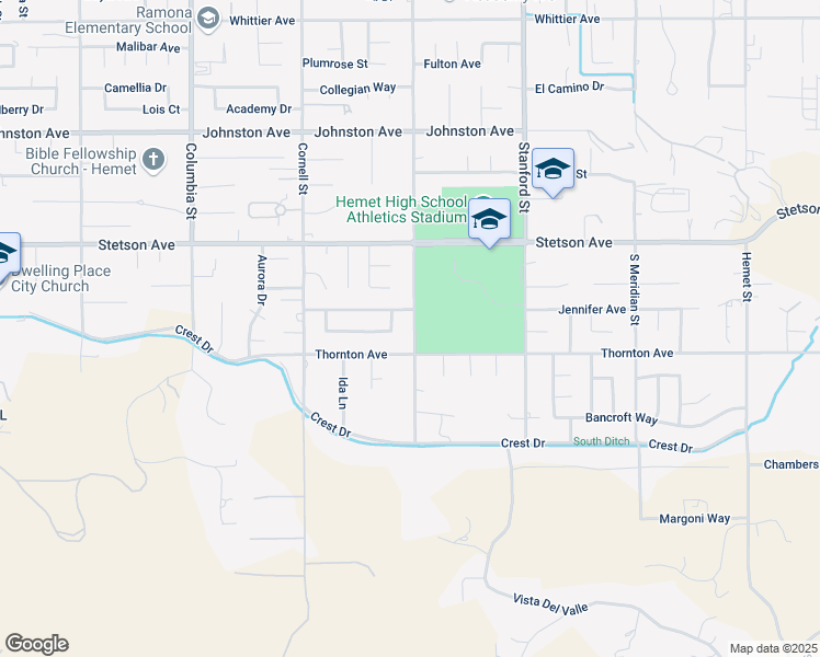 map of restaurants, bars, coffee shops, grocery stores, and more near 27195 Dartmouth Street in Hemet