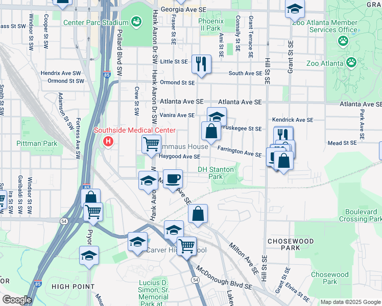 map of restaurants, bars, coffee shops, grocery stores, and more near in Atlanta