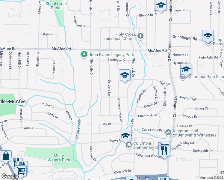 map of restaurants, bars, coffee shops, grocery stores, and more near 2129 Barbara Lane in Decatur