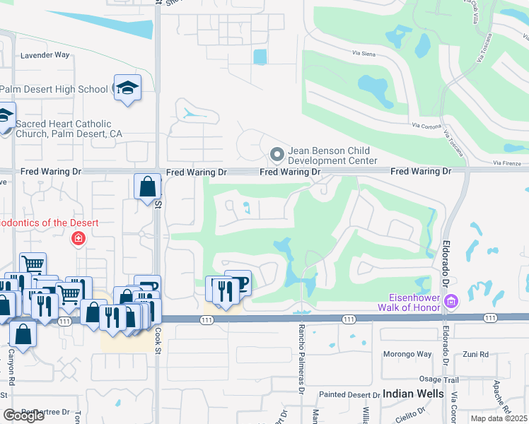 map of restaurants, bars, coffee shops, grocery stores, and more near 44838 Turnberry Lane in Indian Wells
