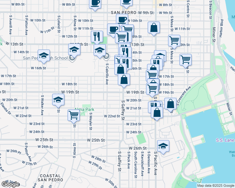 map of restaurants, bars, coffee shops, grocery stores, and more near 722 West 19th Street in Los Angeles