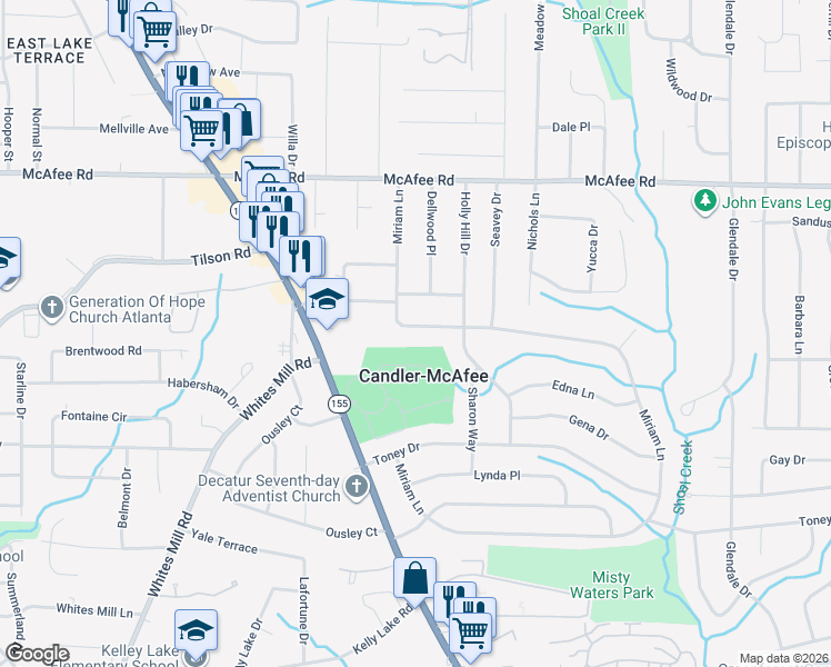 map of restaurants, bars, coffee shops, grocery stores, and more near 2167 Miriam Lane in Decatur